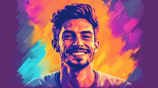 Portrait of a handsome smiling man with a fashionable hairstyle on a colored background