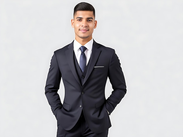 Portrait of a handsome young asian business man in suit on white background