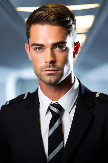 Portrait of a handsome young businessman in black suit and tie