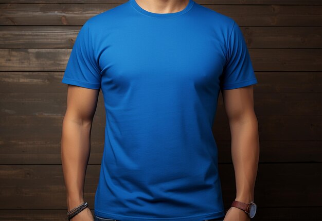 Photo portrait of handsome young man in blue tshirt standing outdoors