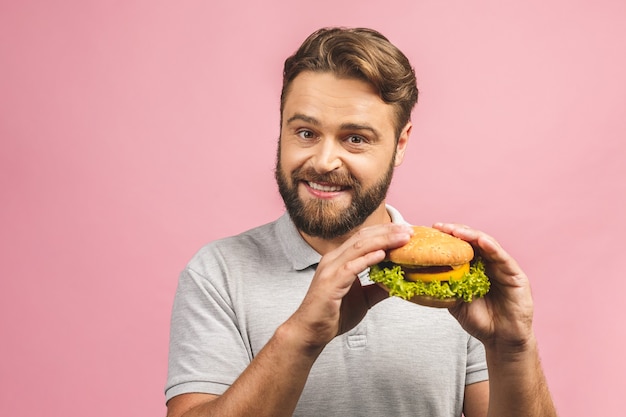 Portrait handsome young man eating