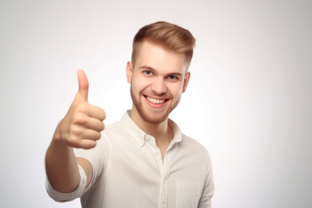 Portrait of a handsome young man giving the thumbs up created with generative ai