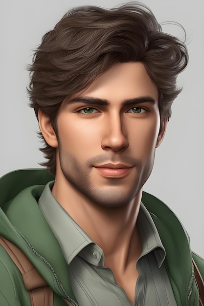 Portrait of handsome young man in green jacket 3d rendering