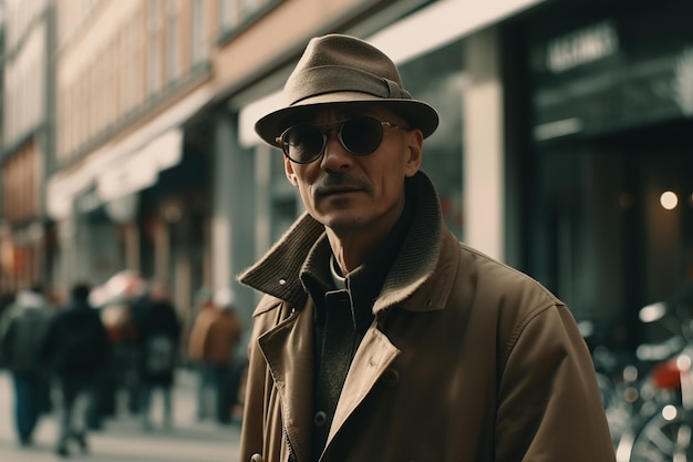 Foto ritratto di un bel giovane con un cappello e occhiali da sole in città