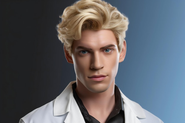 Portrait of a handsome young man in a lab coat Men's beauty fashion