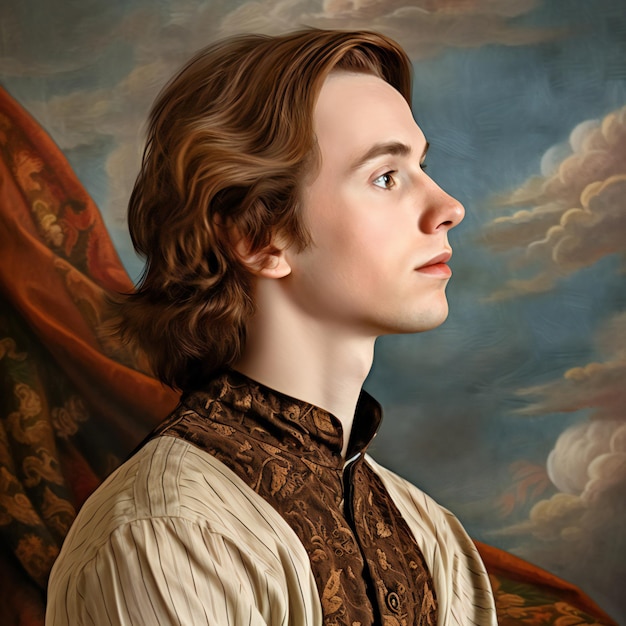 Portrait of a handsome young man in a medieval era costume