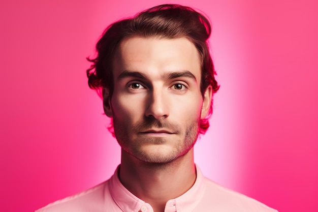 Ritratto di un bel giovane su sfondo rosa moda bellezza maschile