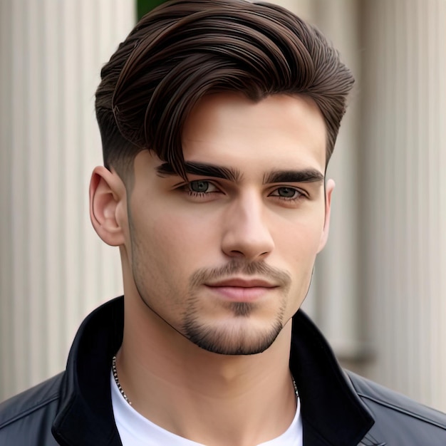 portrait of handsome young man posing in modern city