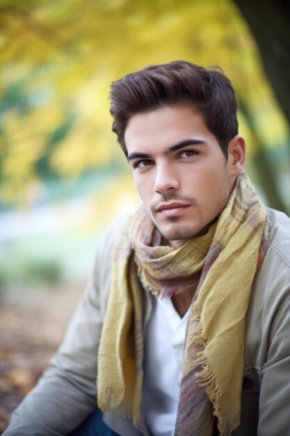 Photo portrait of a handsome young man relaxing outdoors