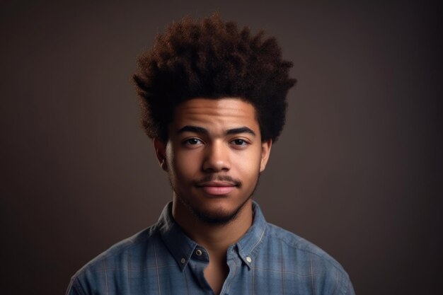 A portrait of a handsome young man sporting an afro created with generative ai