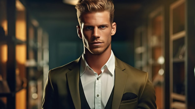 Portrait of handsome young man in suit Men's beauty fashion