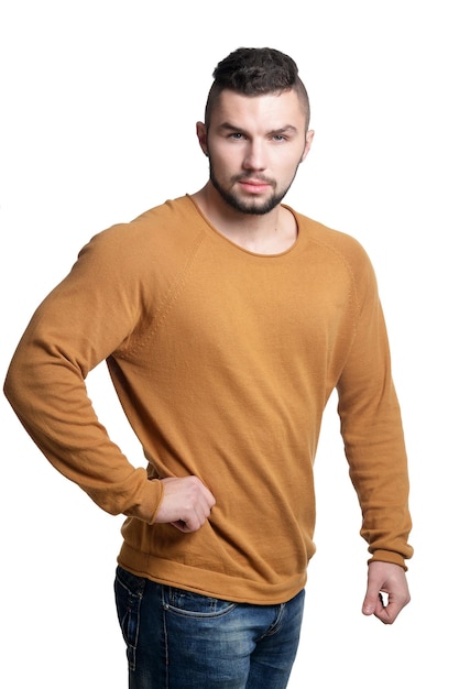 Portrait of handsome young man on white background