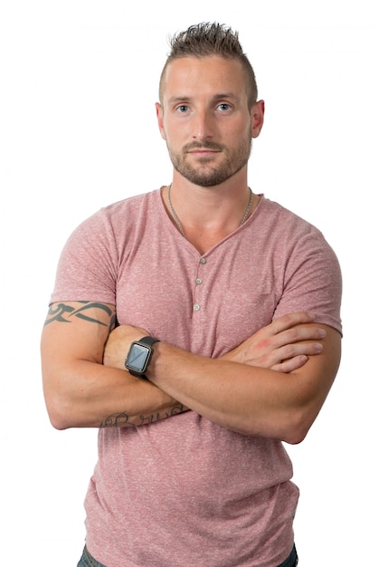 Portrait of handsome young man, on white