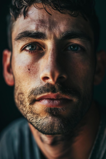 Portrait of a handsome young man with a beard on a dark background