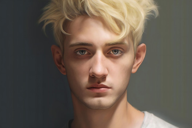 Portrait of a handsome young man with blond hair and blue eyes