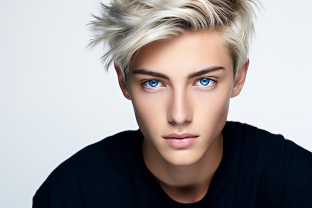 Portrait of a handsome young man with blond hair and blue eyes