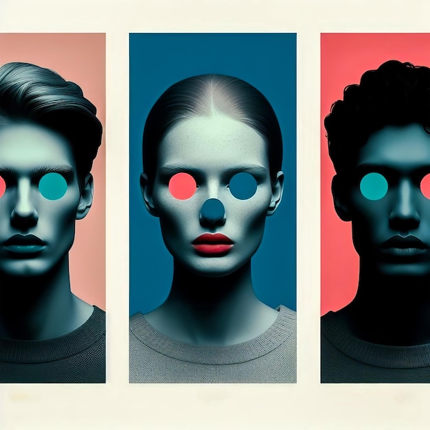 Photo portrait of a handsome young people with colorful geometric figures on his face