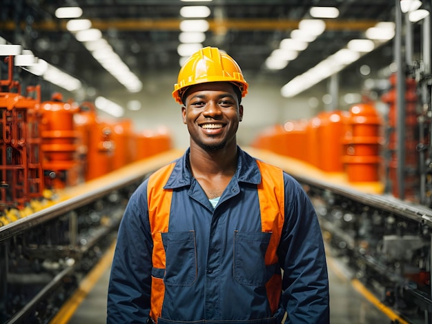 Portrait of a happy African American factory worker