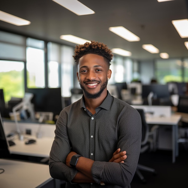 portrait of happy africanamerican man in a modern office hr director