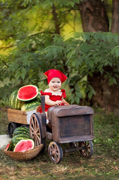 Photo portrait of happy baby girl outdoors.