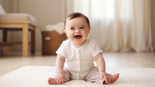 Portrait of a happy baby with Down syndrome