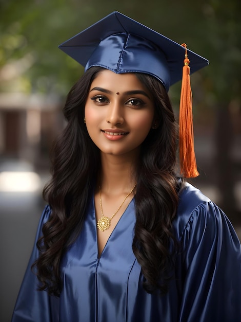 Portrait of a happy beautiful graduate girl with graduation gown and cap