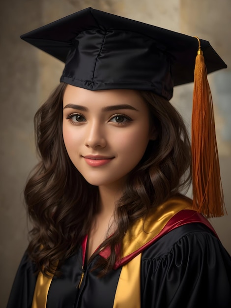 portrait of a high school girl wearing graduation white gown and cap -  studio shot on black school board background Stock Photo | Adobe Stock