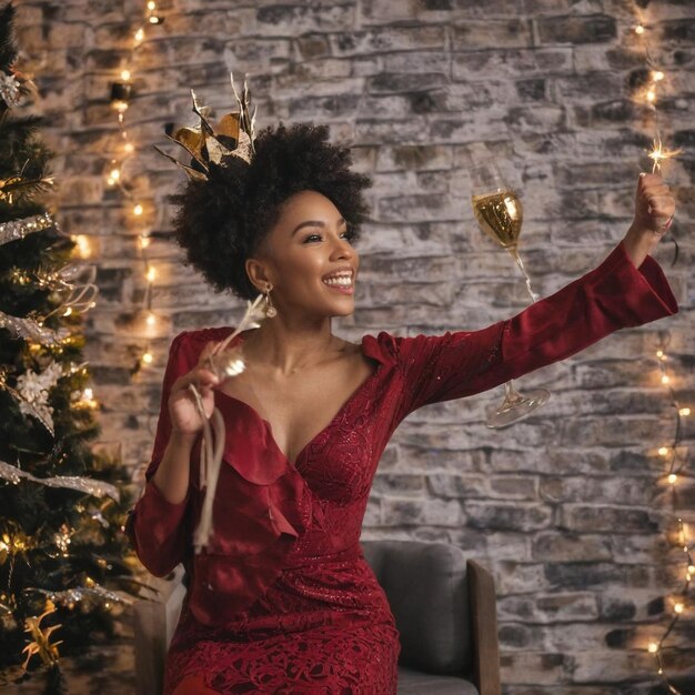 Photo portrait of a happy beautiful woman holding a sparkler