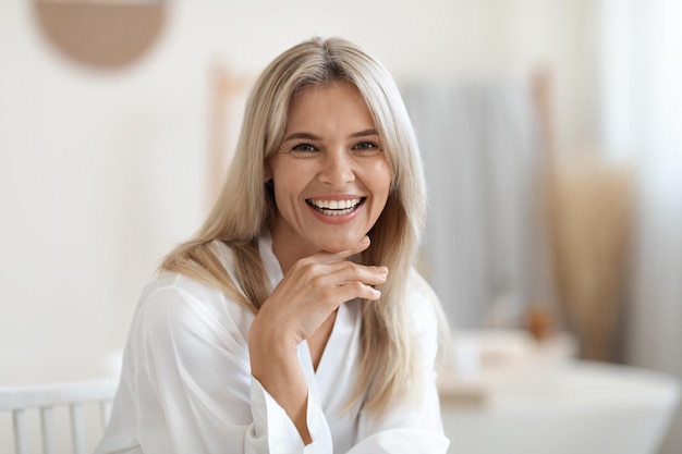 Portrait of happy beautiful woman with smooth face skin