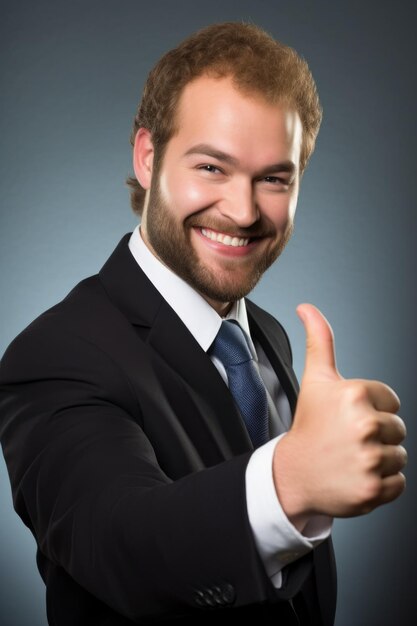 Portrait of a happy business man sending you a thumbs up