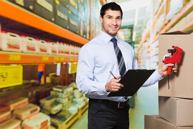 Portrait of happy businessman   on background