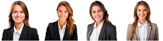 Photo portrait of happy businesswoman on white background