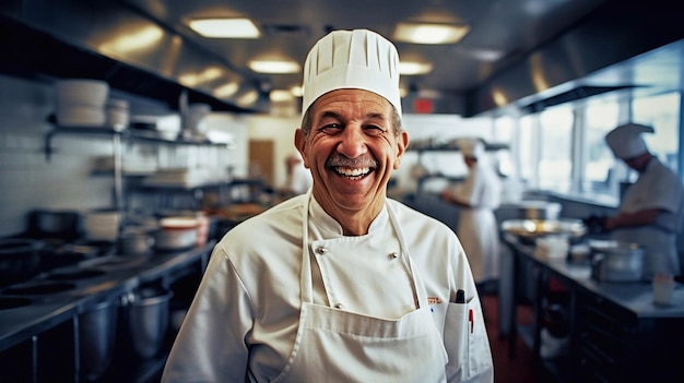 Портрет счастливого шеф-повара на кухне
