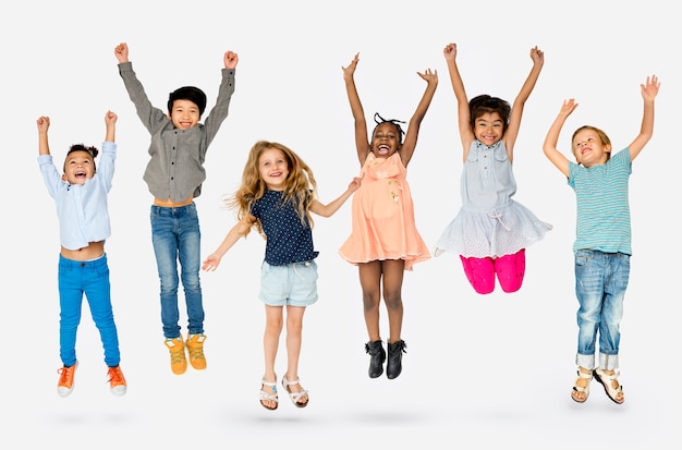 Portrait of happy children group in Studio