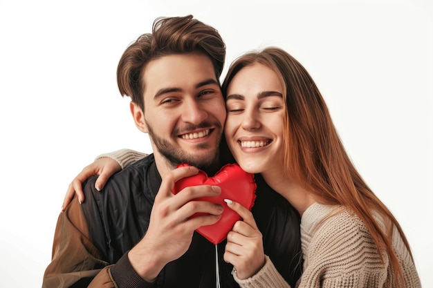 Portrait of Happy Couple Sharing a Kiss On White Background