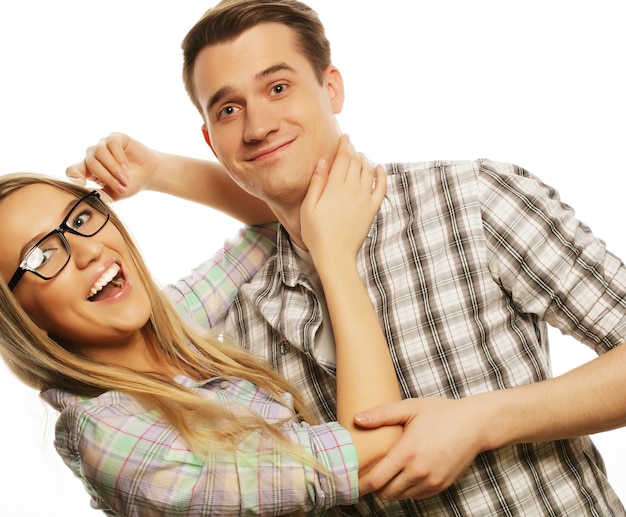 Portrait of happy couple, studio shot. Young and beautiful.