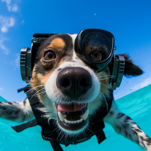 Photo portrait of a happy dog taking a selfie