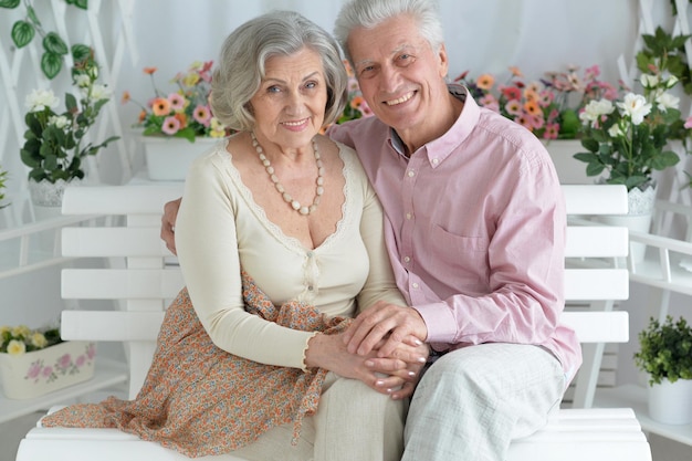 Portrait of a happy elderly couple embracing