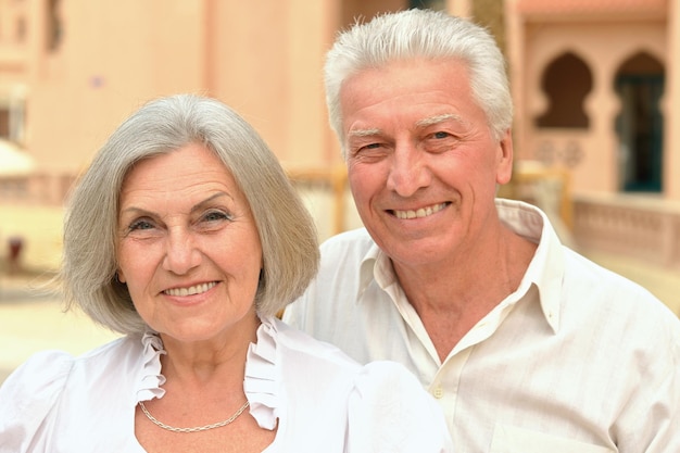 Portrait of a happy elderly couple embracing