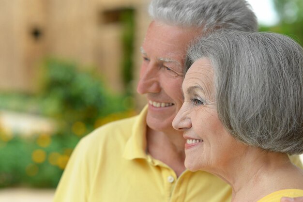 Portrait of a happy elderly couple embracing