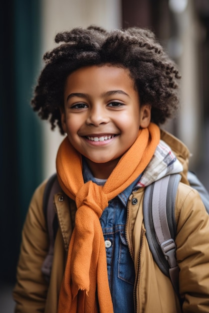 Portrait of a happy ethnic kid enjoying a day at school created with generative ai