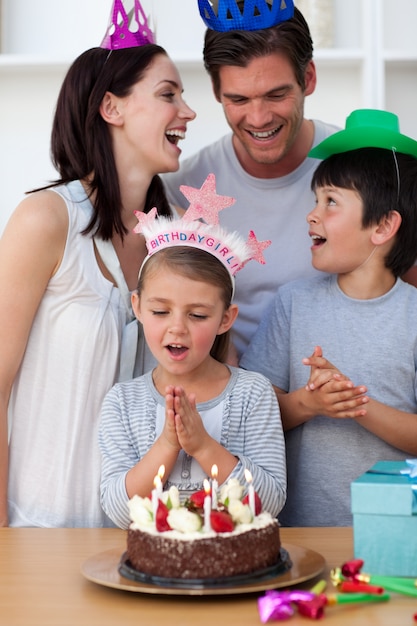 Portrait of a happy family celebrating a birthday