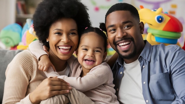 Portrait of a happy family with a little daughter