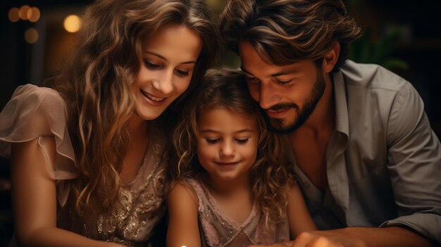 Photo portrait of happy family with two daughters