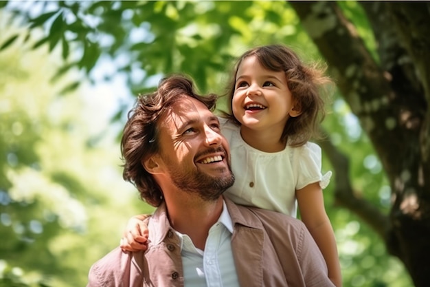 Portrait of a happy father and his little daughter in the park