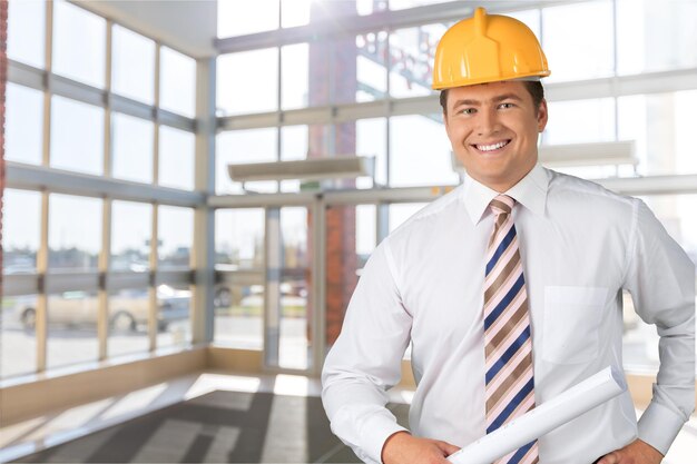 Portrait of happy  foreman with hard hat