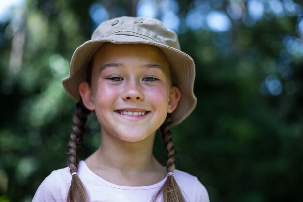 Portrait of happy girl in back yard