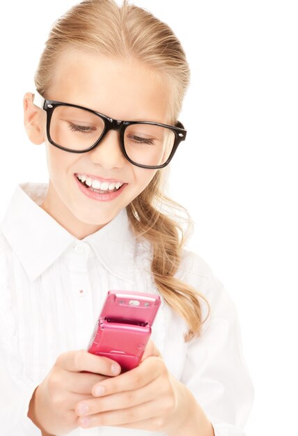 portrait of happy girl with cell phone