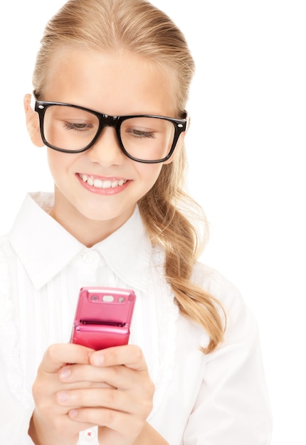 portrait of happy girl with cell phone