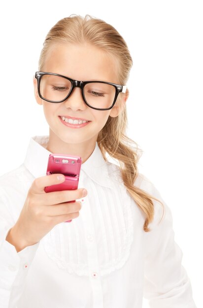 portrait of happy girl with cell phone